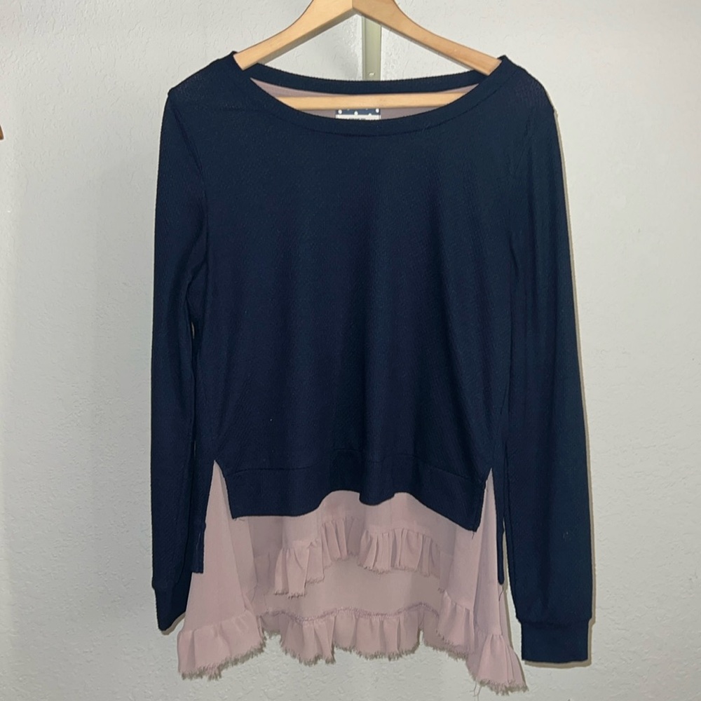 Comme Toi Womens  Navy Blue Sweater with Faux Under shirt